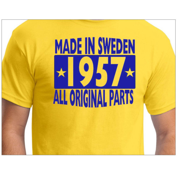 Keltainen T-paita Valmistettu Ruotsissa 1957 Kaikki alkuperäiset osat XL