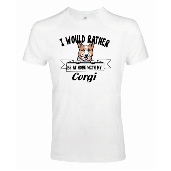 Corgi peeking dog t-shirt - Rather be home with... White L