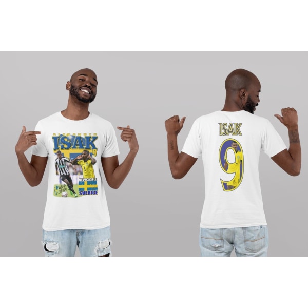 Alexander Isak Vit sportströja t-shirt Sverige Tryck fram & bak XS