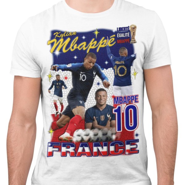 Mbappe Hvid sportstrøje t-shirt Frankrig Tryk foran og bagpå 128cl 7-8år