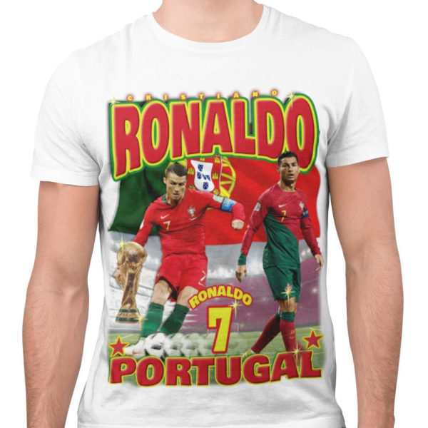 T-paita Ronaldo Portugal urheilupaita printti edessä ja takana White M