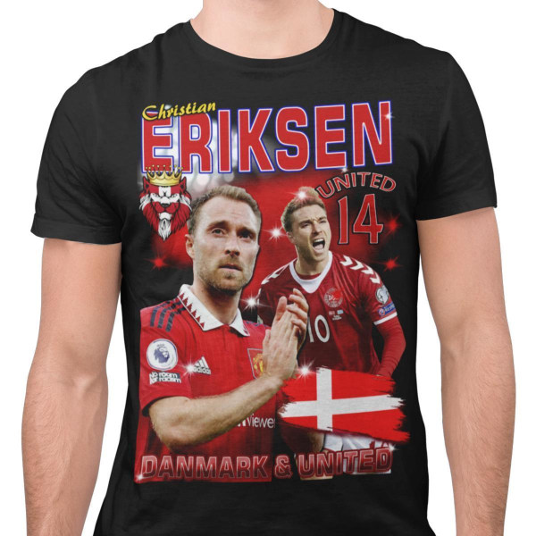 Christian Eriksen Sort united t-shirt manchester utd Danmark 164cl youth 14-15år