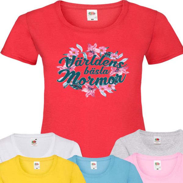 Mormor t-shirt - flera färger - Blom Vit T-shirt - Large