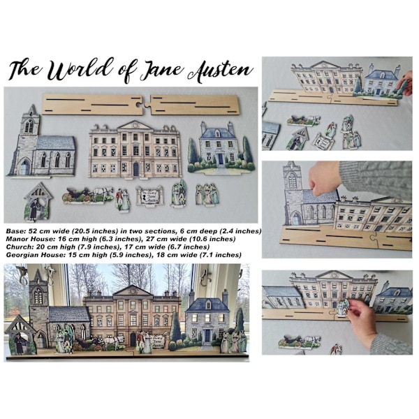 Jane Austen  byscen i miniatyr för hylla Lägg till LED-lampor för att ge liv