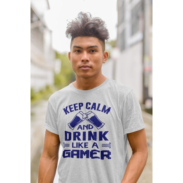 Gråmelerad  T-shirt med drink like a gamer design S