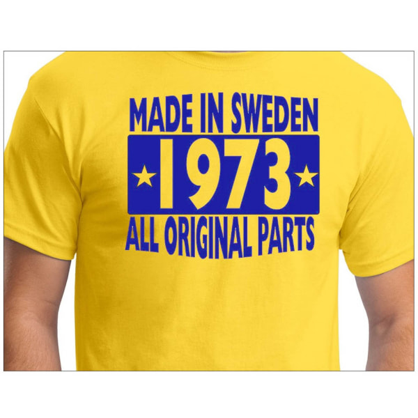 Keltainen T-paita Valmistettu Ruotsissa 1973 Kaikki alkuperäiset osat XXL