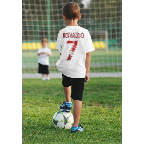 T-shirt UDSALG Ronaldo Portugal United sportstrøje print foran og bagpå White 140cl 9-11år 