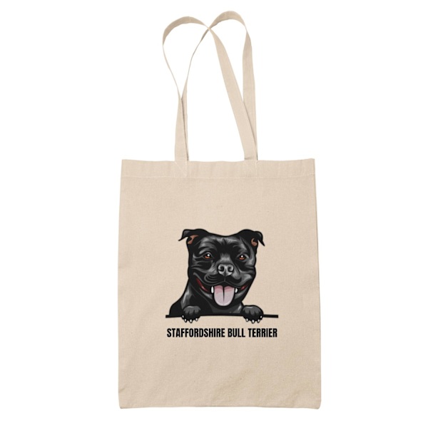 Staffordshire Bull terrier tygkasse hund shopping väska Totebag Natur one size