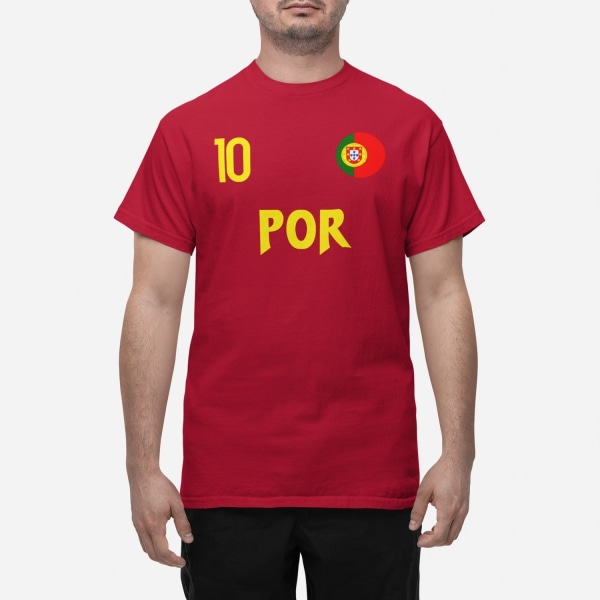 Portugalin maajoukkueen t-paita punaisena, jossa POR ja 10 jalkapallo euroa24 XL