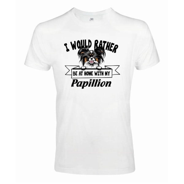 Papillion peeking dog t-shirt - Vær hellere hjemme med... White M