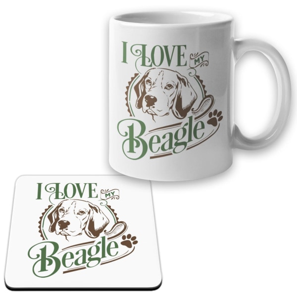 Beagle Mug + Coaster pakke I Love hundesæt