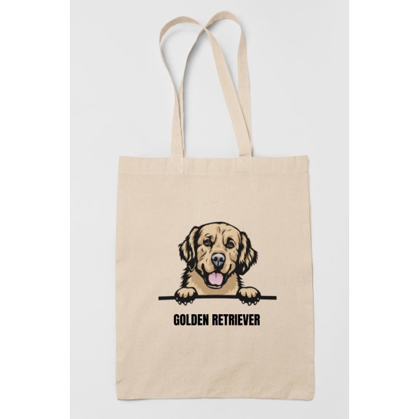 Golden retriever tygkasse hund shopping väska Tote bag Natur one size