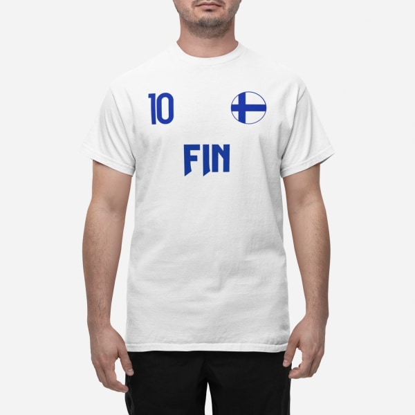 Finlands landsholds-t-shirt i hvid med FIN & 10 Eurovision euro 24 XXL