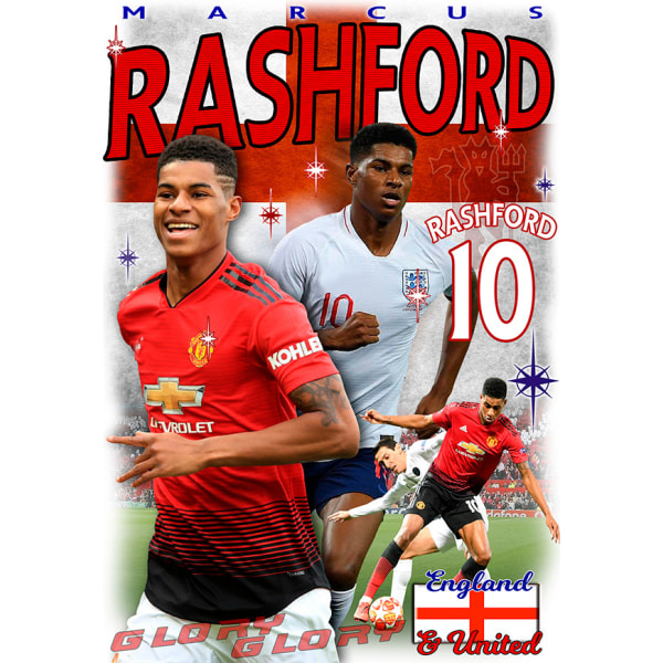 Rashfordin mies. Utd pelaaja t-paita - polyesteri urheilupaita 10 120cl 5-6år