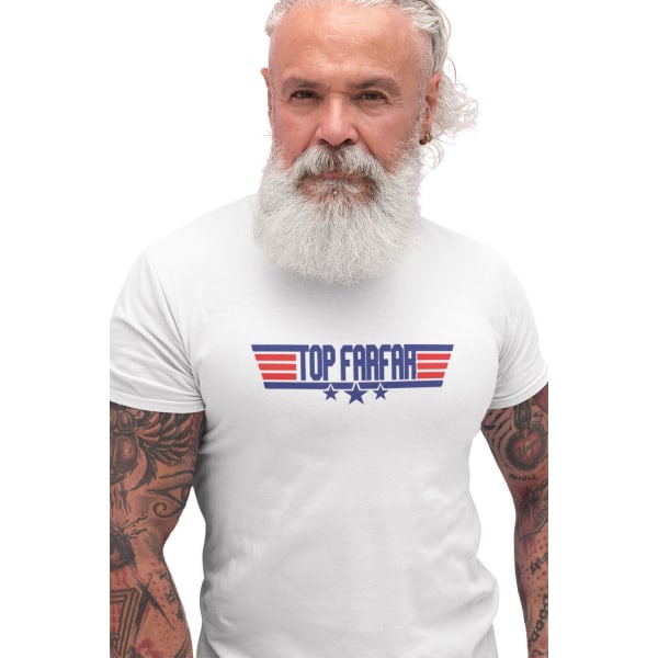 Top Farfar vit t-shirt med coolt tryck fram L