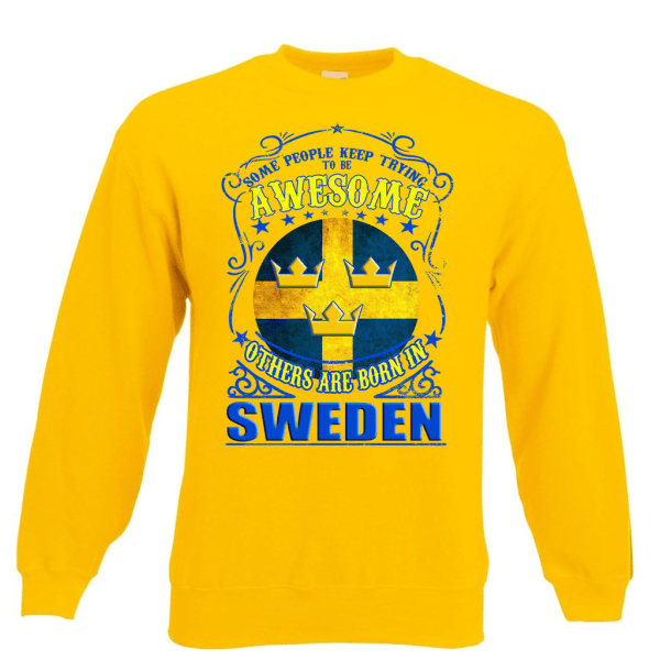 Born in Sweden t-shirt med 3 kronor Sverige flagga L