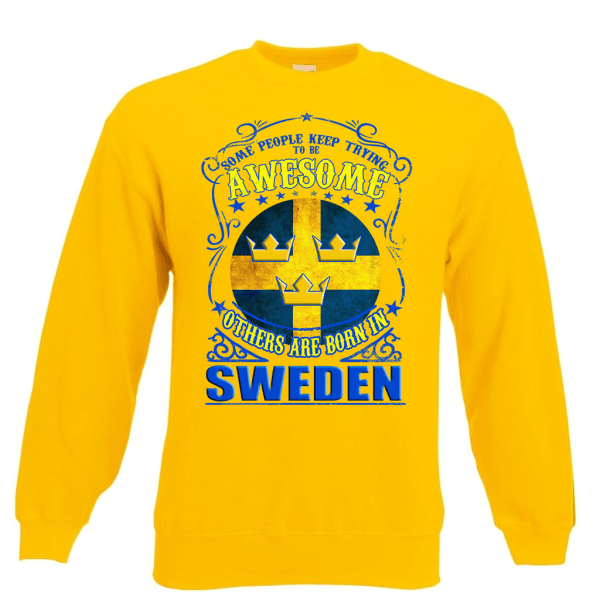 Born in Sweden t-shirt med 3 kronor Sverige flagga XL