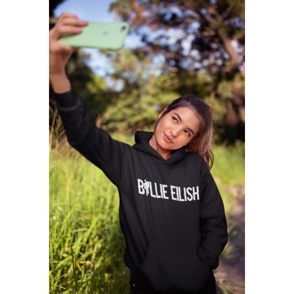 Billie Eilish text svart Hoodie huvtröja sweatshirt t-shirt Large