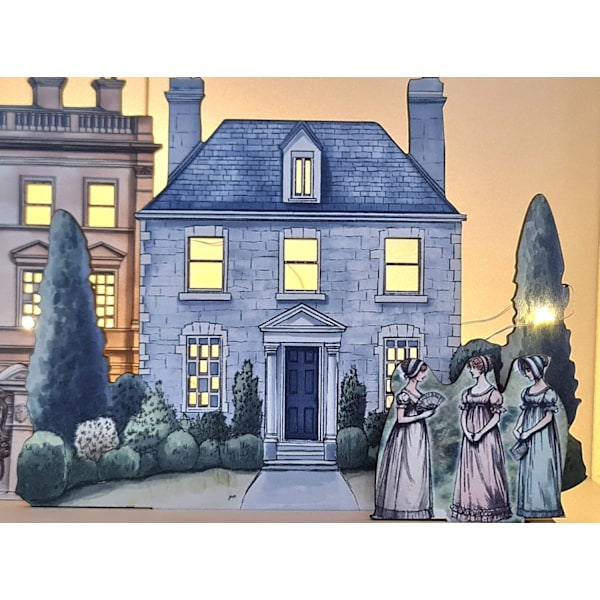 Jane Austen  byscen i miniatyr för hylla Lägg till LED-lampor för att ge liv