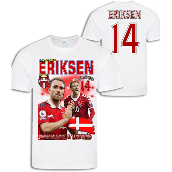 T-shirt Eriksen Danmark & United med tryck fram & bak 130 cl 7-8år