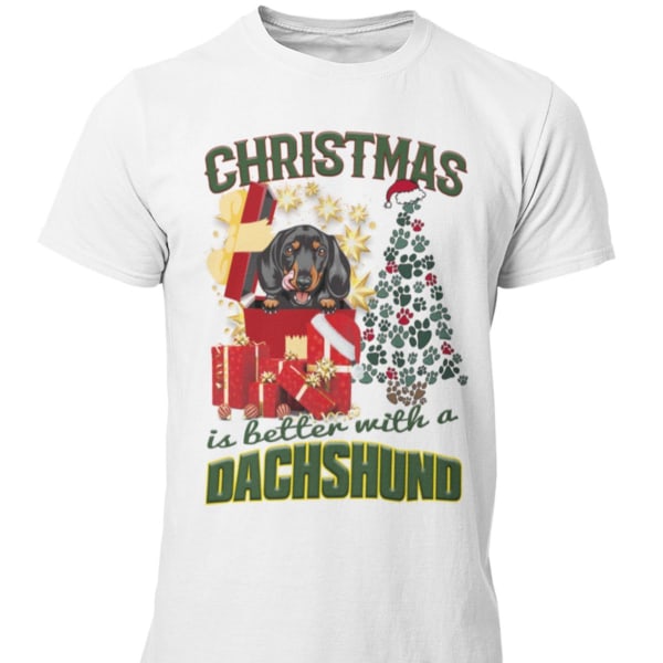Dachshund t-shirt Jul hund t-shirt christmas jumpers stil tax White S