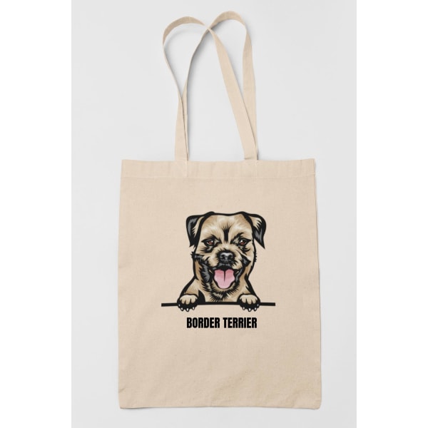 Border terrier tygkasse hund shopping väska Tote bag Natur one size