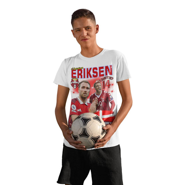 T-shirt Eriksen Danmark & United med tryck fram & bak 130 cl 7-8år