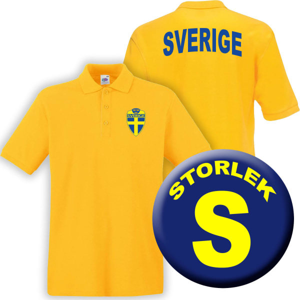 Sverige gul Piké tröja - Sverige logo tryck. Sweden T-shirt S