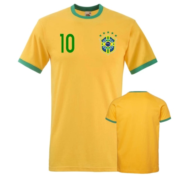 Brasilien stil kalder fodbold t-shirt - gul grøn med 10 foran XL