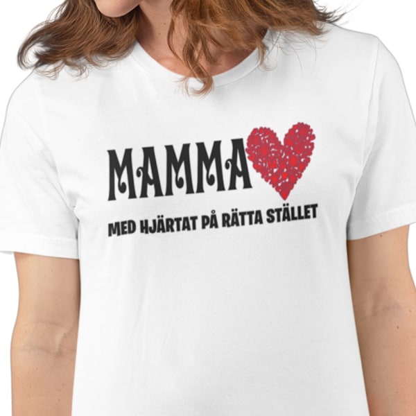 Mamma vit T-shirt  - Mamma, med hjärtat på rätta stället S