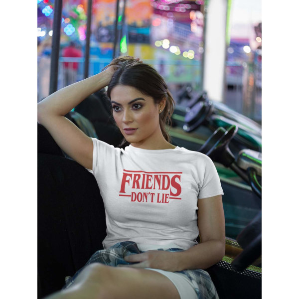 Dam Vit T-shirt inspirerad av Stranger things Friends don't lie White L
