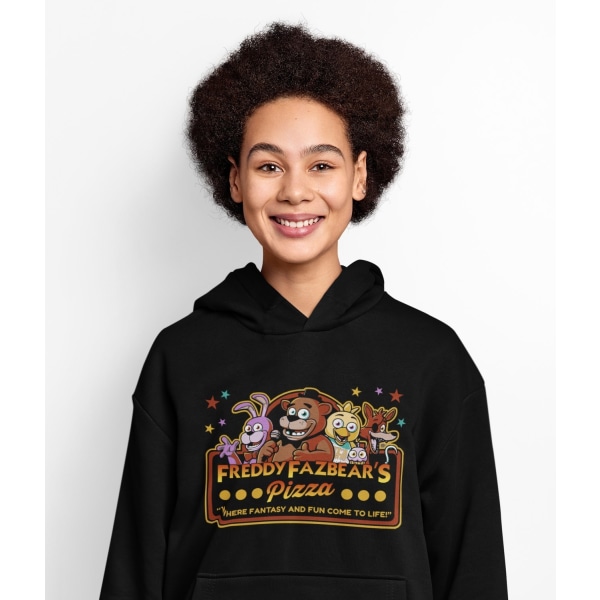 FNAF Svart huvtröja med Freddy Fazbear Pizza design L