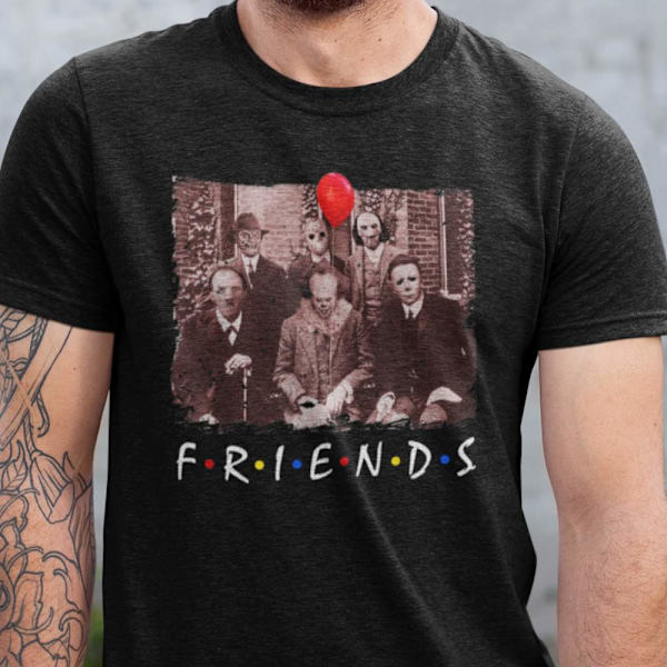 Svart skräckfilm t-shirt Pennywise Jason Jigsaw & friends horror S