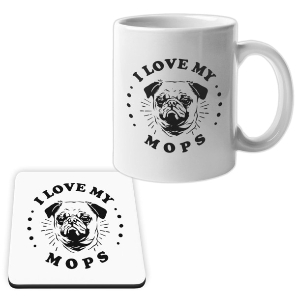 Mops Mugg + Underlägg paket I Love hund set