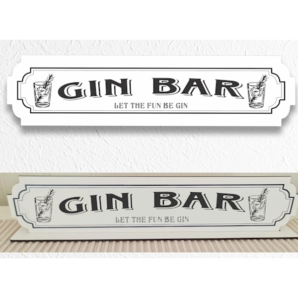 Gin Bar Vit skylt - Gin Bar med stativbasen 35x80mm mancave, home bar
