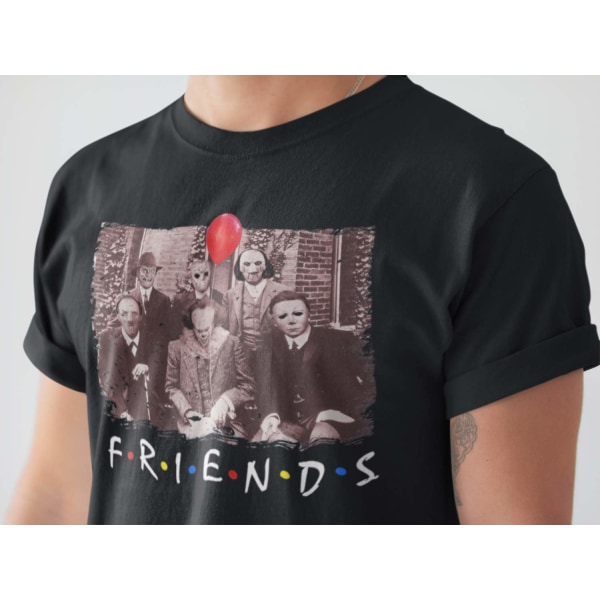 Svart skräckfilm t-shirt Pennywise Jason Jigsaw & friends XL