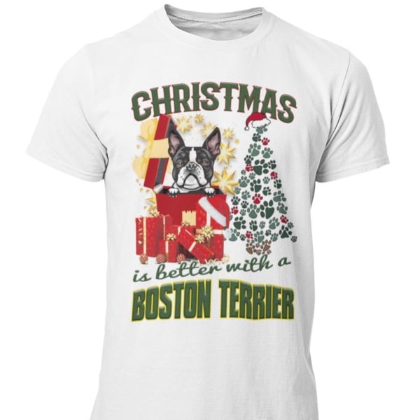 Bostoninterrieri koiran t-paita - Joulu on parempi Boston T White XXXL