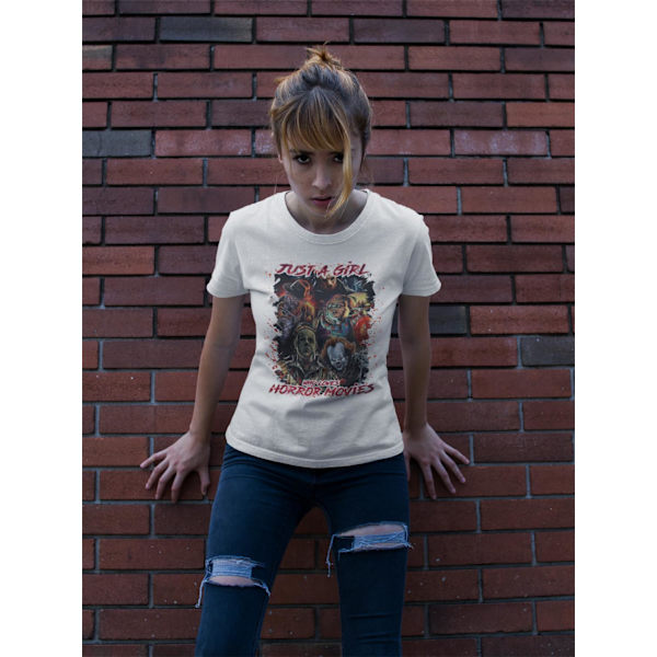 Horror dam Vit t-shirt - Just a girl that loves horror movies L