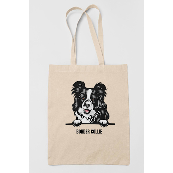 Border Collie tygkasse hund shopping väska Tote bag Natur one size