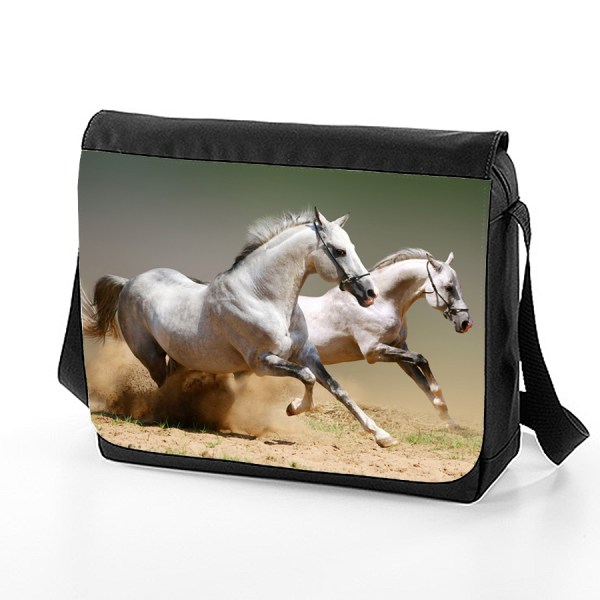 Vita hästar axelrems väska - Skolväska Messenger Bag