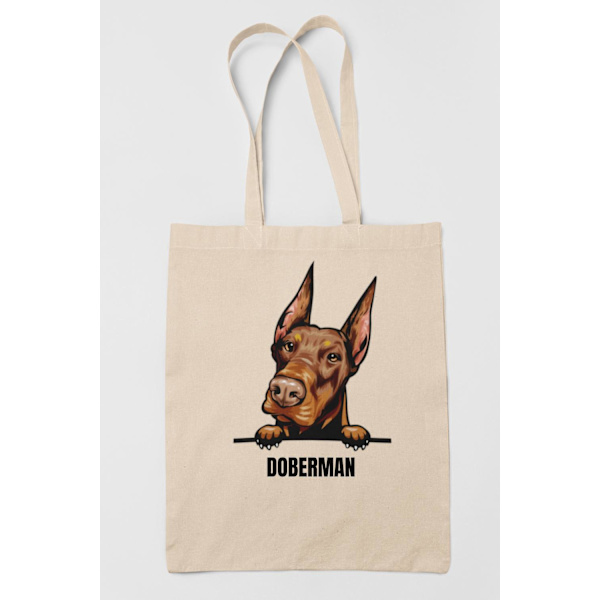 Doberman tygkasse hund shopping väska Tote bag Nature one size