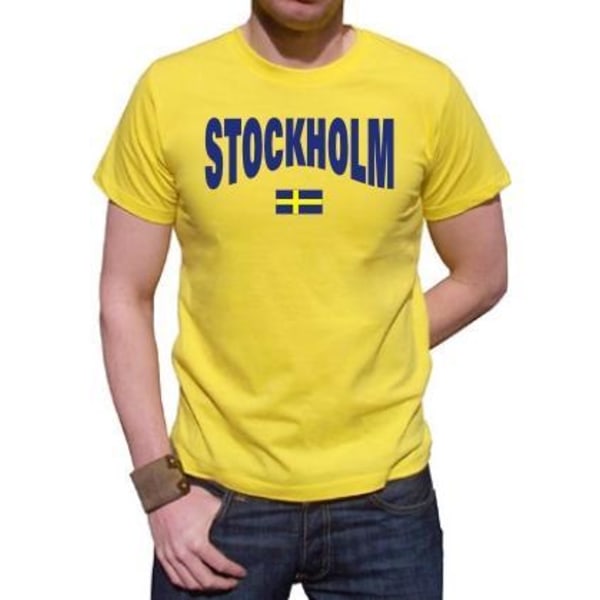 Stockholm Gul T-shirt med Svensk Flagga XL