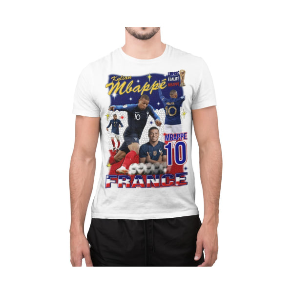 Mbappe Vit sportströja t-shirt France Tryck fram & bak XL