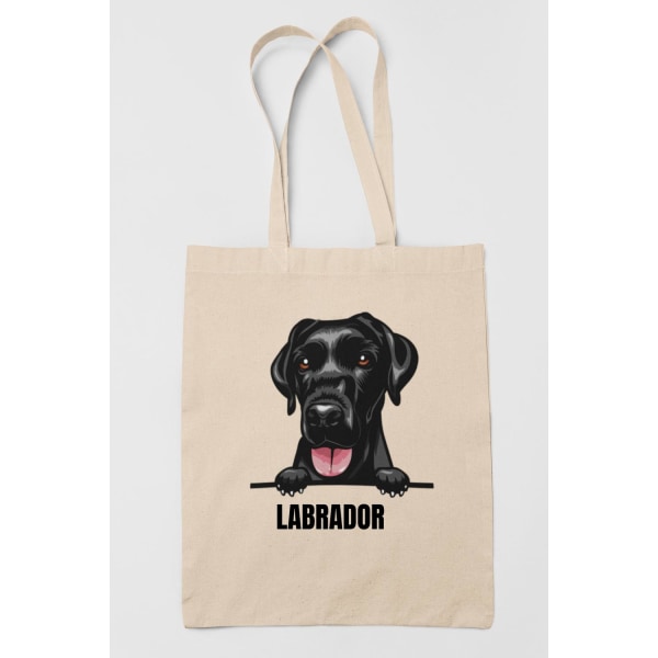 Svart Labrador tygkasse hund shopping väska Tote bag Natur one size