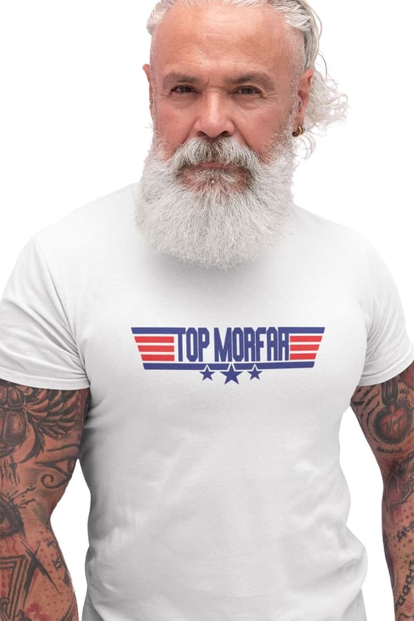 Top Morfar vit t-shirt med coolt tryck fram S