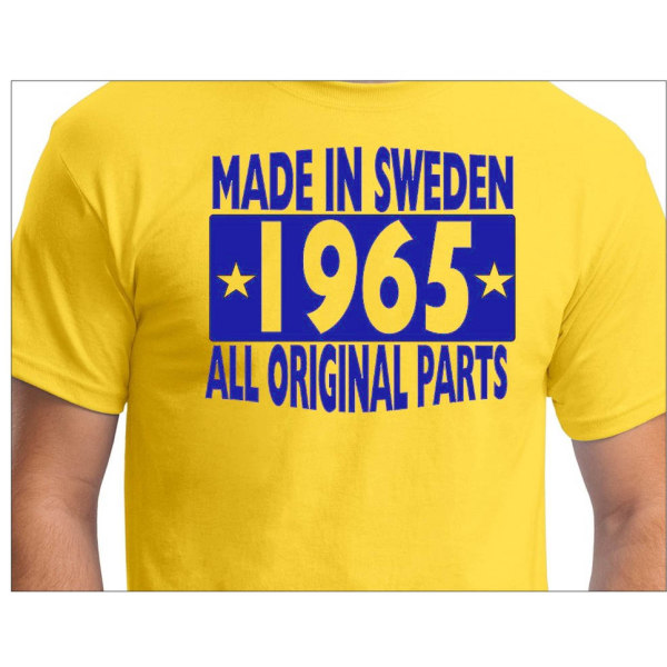 Keltainen T-paita Valmistettu Ruotsissa 1965 Kaikki alkuperäiset osat L
