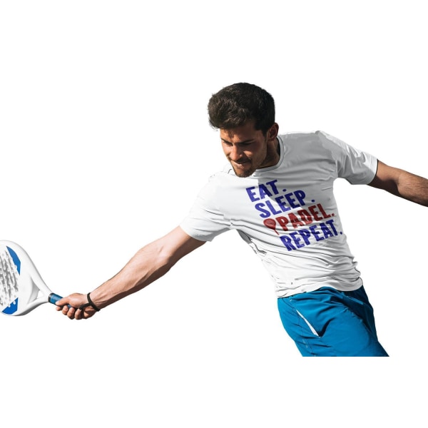 Padel sports t-shirt. Hvid Eat Sleep Padel repeat sportstrøje L