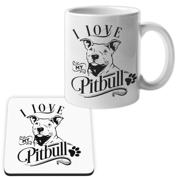 Pitbull Mug + Coaster pakke I Love hundesæt