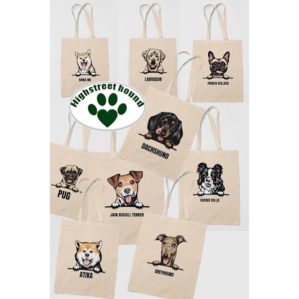 Border Collie tygkasse hund shopping väska Tote bag Nature one size