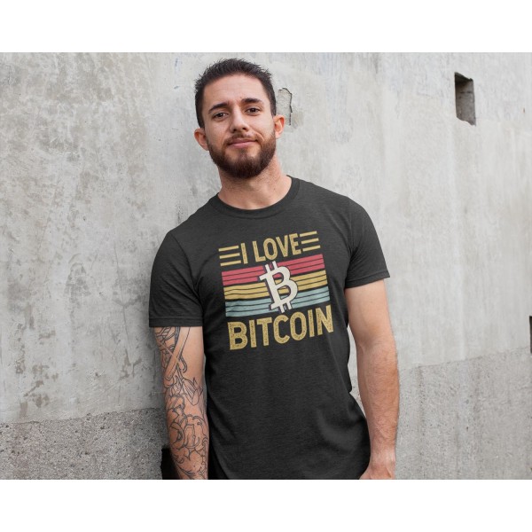 Musta krypto-T-paita Rakastan bitcoin-designia S